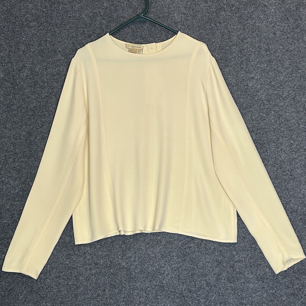 A.J. Christopher 100% Silk Long Sleeve Blouse - Women's 14 - Pale Yellow - EUC!!
